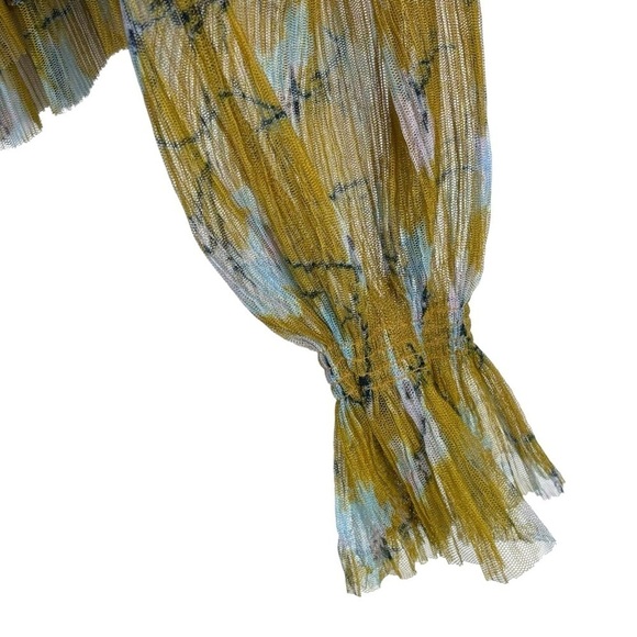 FREE PEOPLE FRILLS AND THRILLS RUFFLED TIERED SHEER FLORAL LONG SLEEVE CROP TOP - Picture 10 of 12